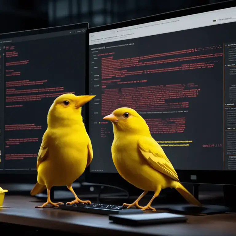 Visual representation of "canary" - In computing, it's a version of a software product that is not fully tested or stable, used for detecting flaws.