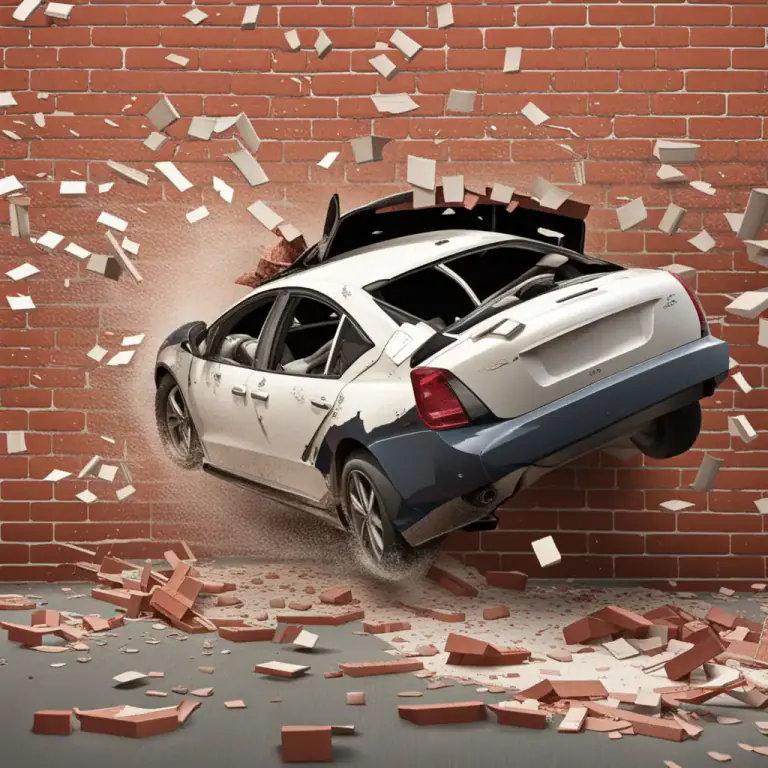Visual representation of "plough into" - To crash into something, especially when driving.