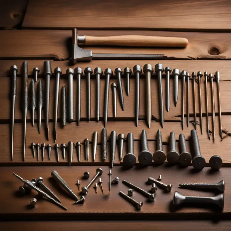 Visual representation of "fastener" - A piece of hardware, like a nail or screw, that is used in construction to hold objects together.