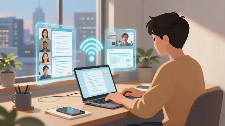 Visual representation of "telecommuting" - The practice of working from home, using technology to communicate and share information with your office