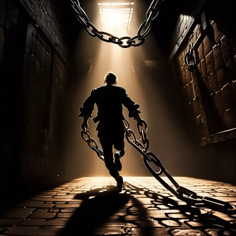 Visual representation of "break away" - To escape from captivity or control.