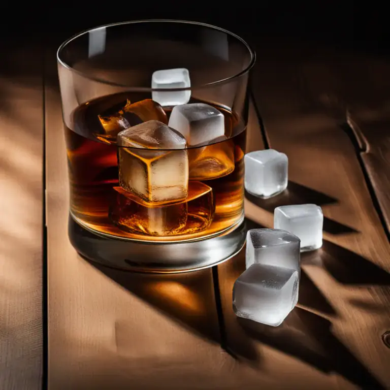 Visual representation of "on the rocks" - A drink, especially whisky or gin, served with ice