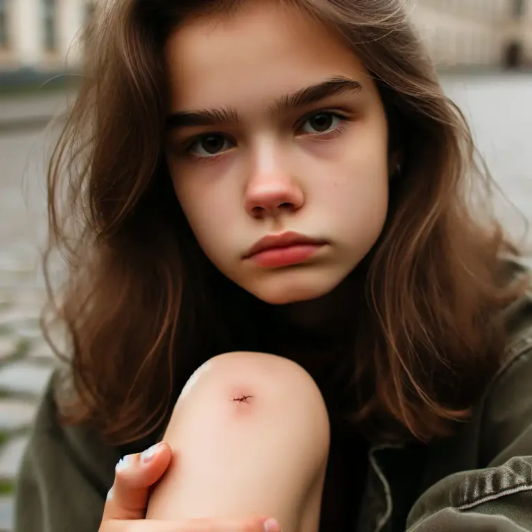 Visual representation of "graze" - To touch or scrape the skin slightly causing a small injury or pain.