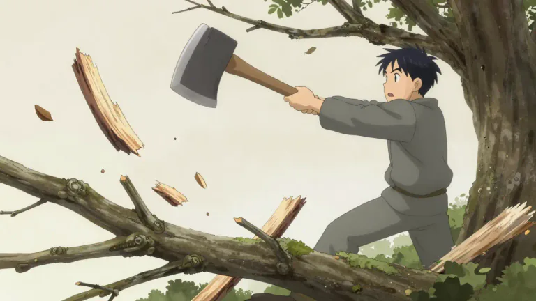 Visual representation of "hack" - cut with heavy, rough strokes