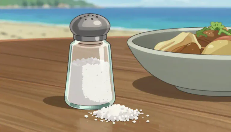 Visual representation of "salt" - A white substance found in sea water and in the ground, used especially to add flavor to food or to preserve it.