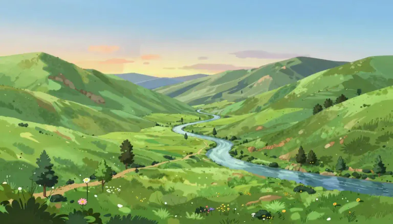 Visual representation of "valley" - A type of land between mountains or hills.
