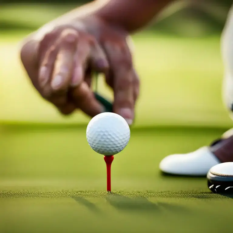 Visual representation of "tee up" - Set up a golf ball for the first shot.