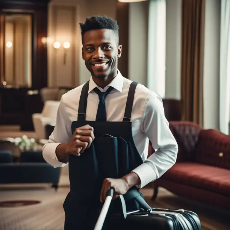 Visual representation of "houseman" - A male employee who does different types of jobs in a hotel, hospital, or on a ship