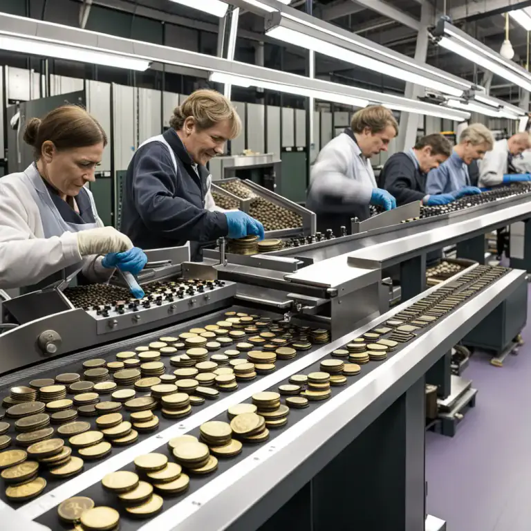 Visual representation of "coin" - To make coins out of metal