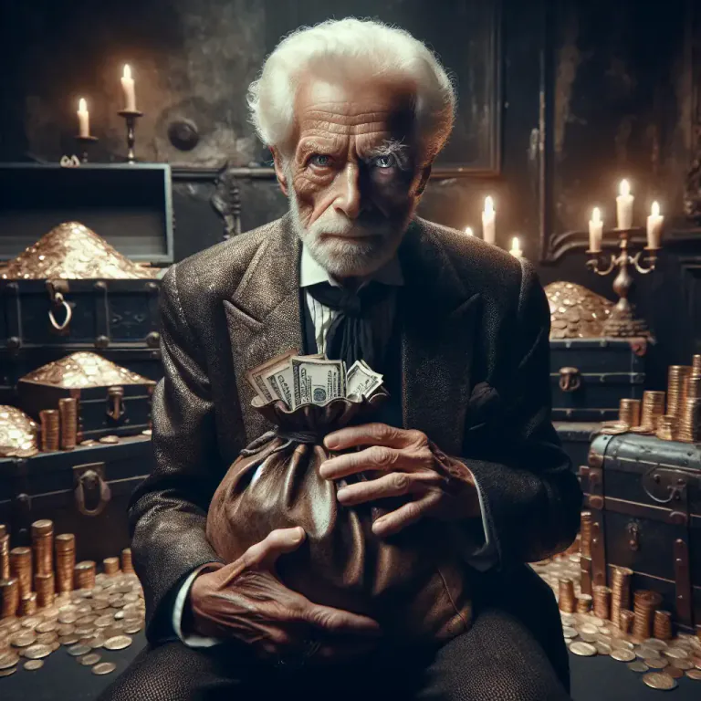 Visual representation of "miser" - A person who values money or material possessions above everything else.