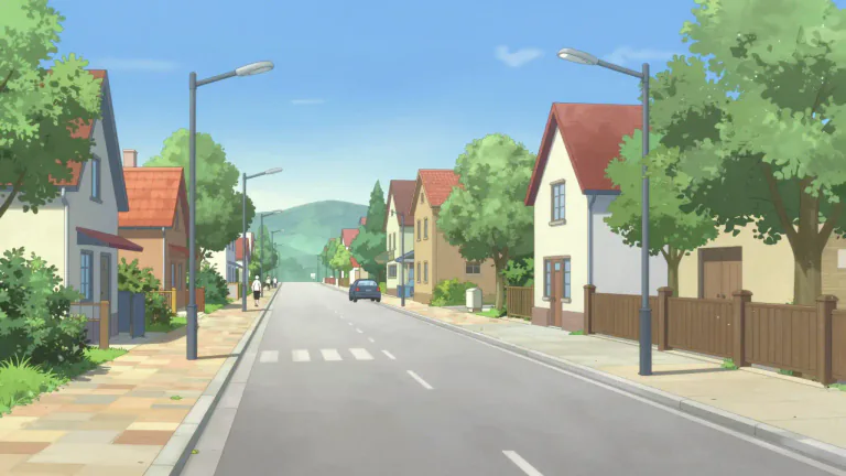 Visual representation of "street" - A public road in a town or city, typically with houses and buildings on one or both sides.