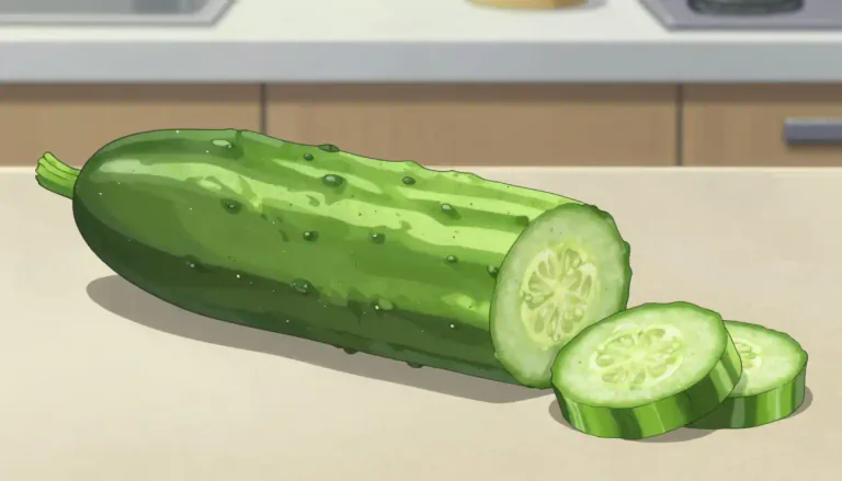Visual representation of "cucumber" - A green vegetable that is long and thin and often eaten raw in salads