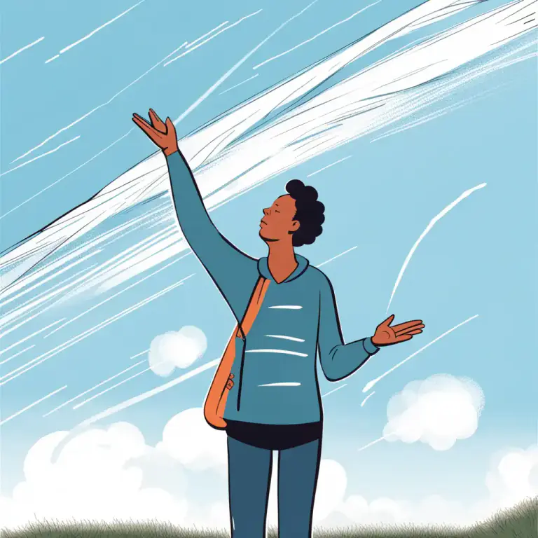 Visual representation of "finger in the air" - A method of testing the direction of the wind by wetting a finger and holding it up in the air.