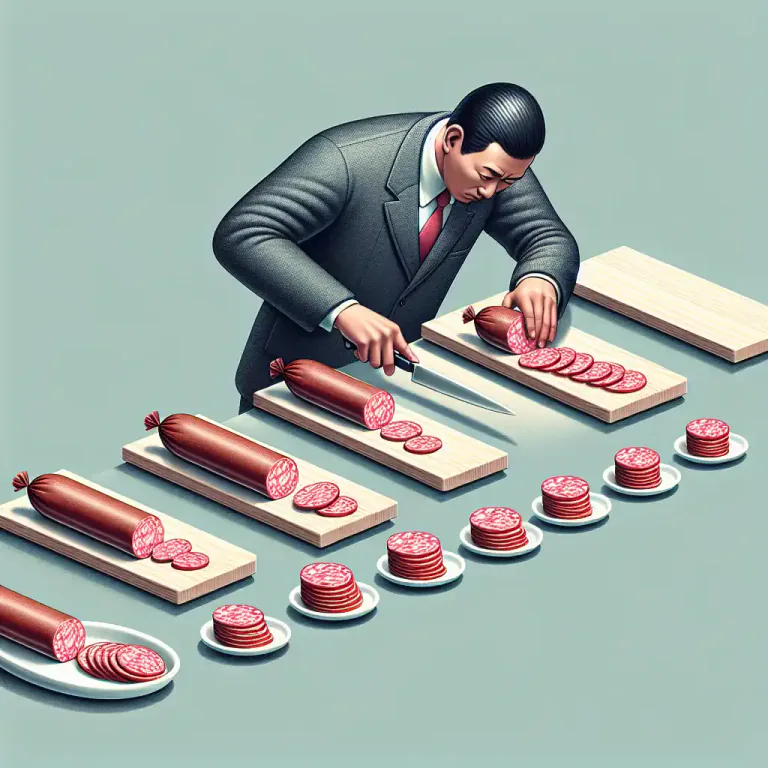 Visual representation of "salami" - A situation where something is done in a series of steps instead of all at once, metaphorically like cutting slices from a salami.