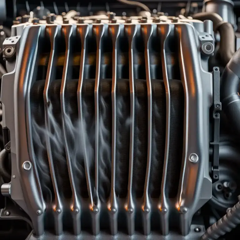 Visual representation of "radiator" - A part in a car or other machine. It is designed to keep the engine cool by circulating coolant.