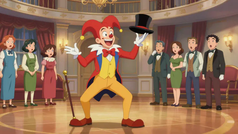 Visual representation of "clownish" - Acting like a clown or jester, often foolishly or in a silly way.