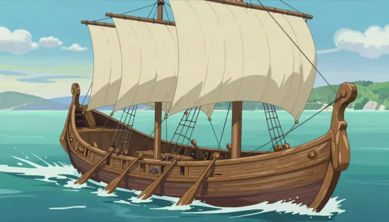 Visual representation of "galley" - A long, low ship used for war and trade, especially in the Mediterranean in the Middle Ages.