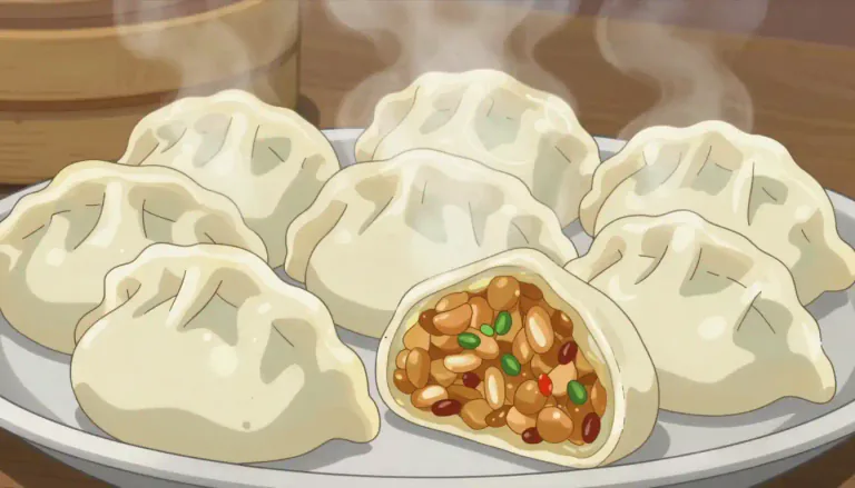 Visual representation of "dumpling" - A piece of dough, often stuffed with a filling, that is cooked.