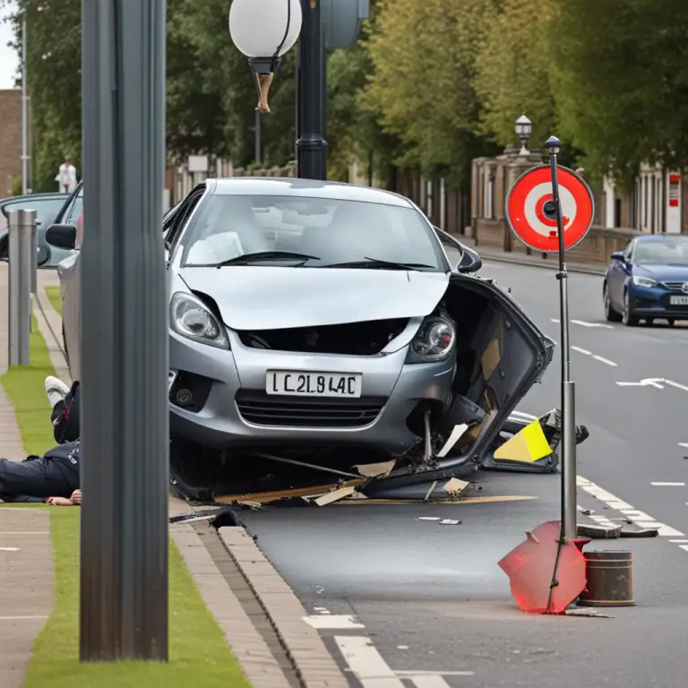 Visual representation of "run into" - To hit something or someone with a vehicle