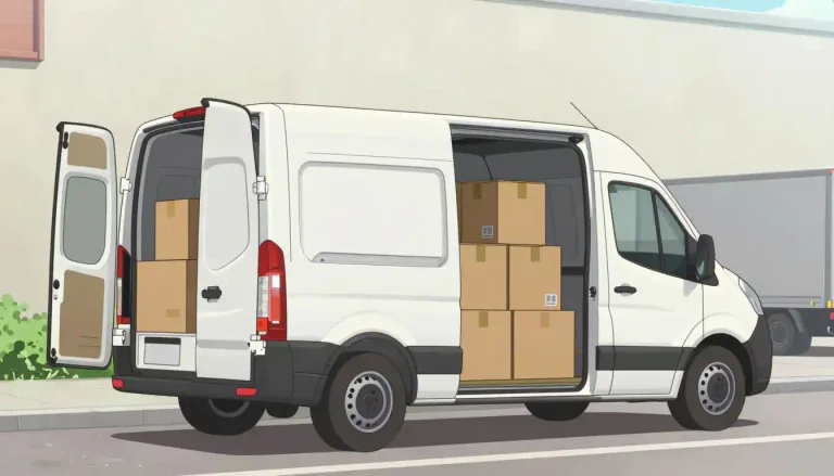 Visual representation of "van" - A large vehicle used for carrying things, but smaller than a truck.