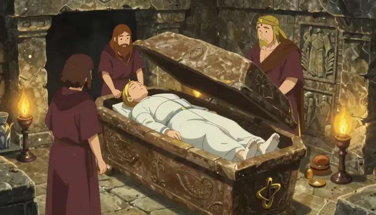Visual representation of "entomb" - To put a dead body in a tomb or grave.
