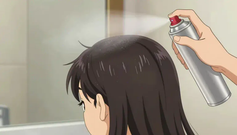 Visual representation of "hairspray" - A liquid that is sprayed onto hair to keep it in place
