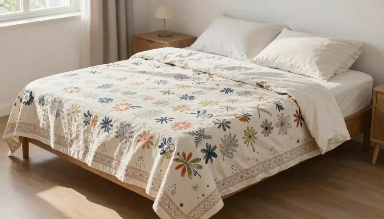Visual representation of "bedspread" - A cloth covering used to make a bed look nice and neat.