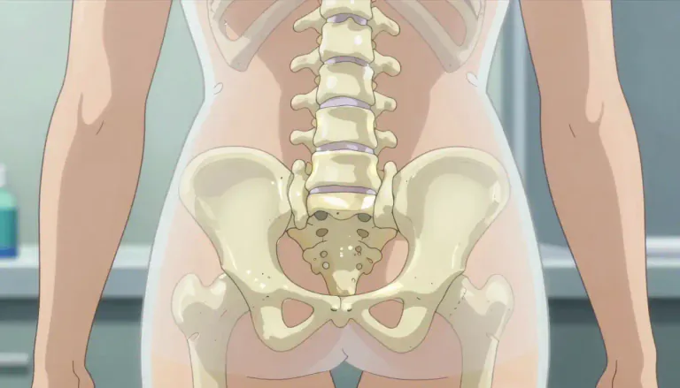 Visual representation of "sacral" - Pertaining to the sacrum, a triangular bone at the base of the spine.