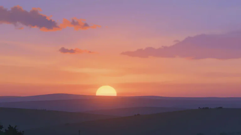 Visual representation of "sunset" - The time in the evening when the sun disappears or daylight fades.