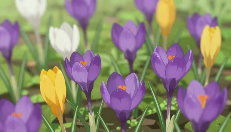Visual representation of "crocus" - A type of plant with colorful flowers that bloom in spring or autumn.