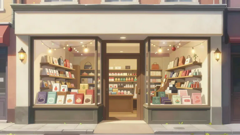 Visual representation of "shopfront" - The front exterior of a retail store that displays its products and allows customers to enter.