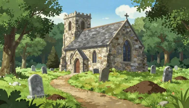 Visual representation of "churchyard" - The area of ground around a church where people are buried.
