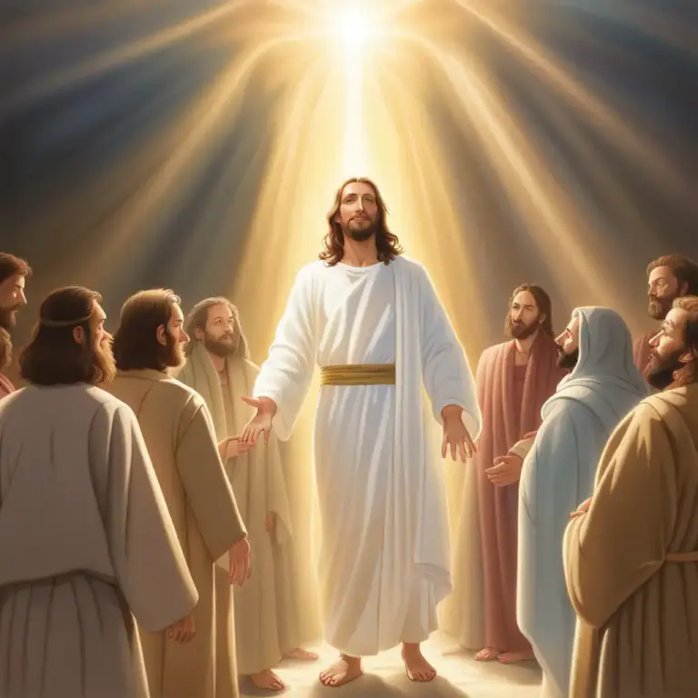 Visual representation of "transfigure" - In a religious context, to transform so as to exalt or glorify.