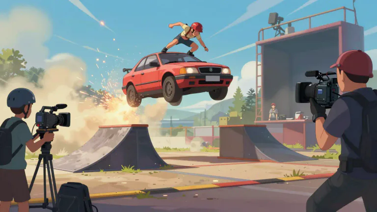 Visual representation of "stunt" - A special feat performed for a film or show to wow an audience