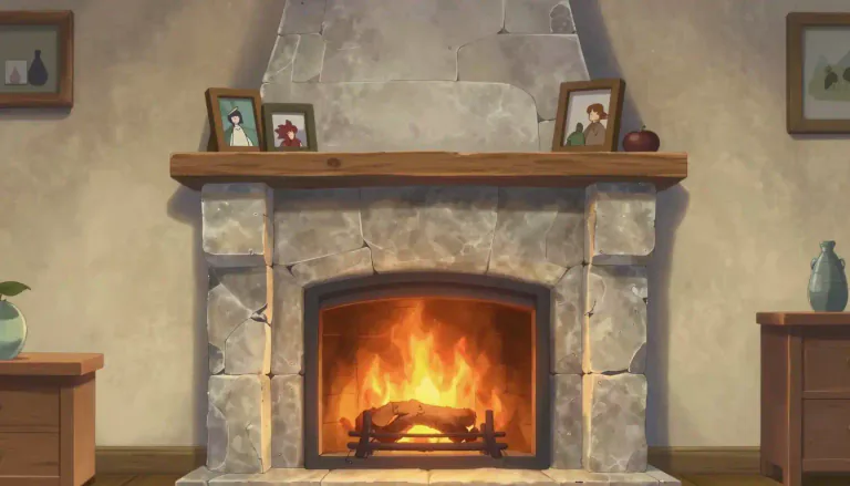 Visual representation of "mantelpiece" - A structure of wood, marble, or stone above and around a fireplace.
