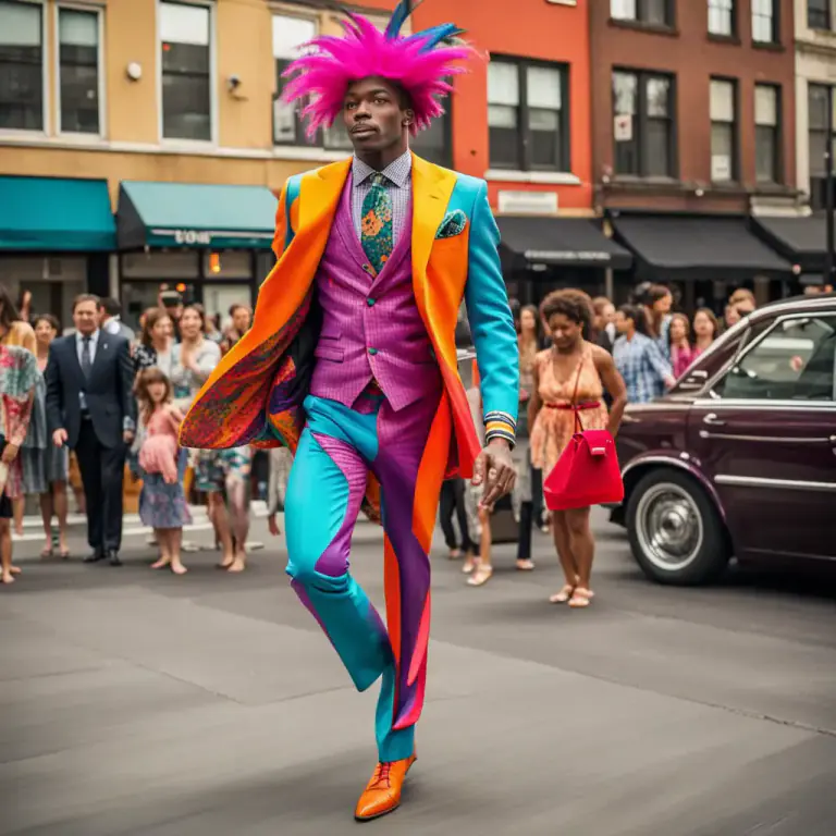 Visual representation of "ponce about" - To behave or move in an ostentatious or flamboyant manner
