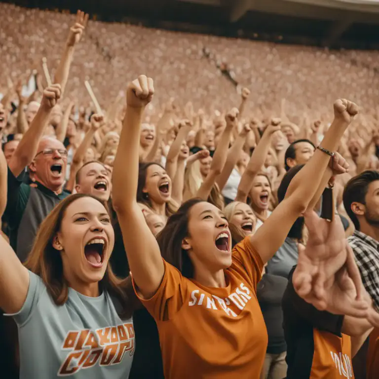 Visual representation of "cheer on" - To support or encourage someone by shouting or applauding enthusiastically.