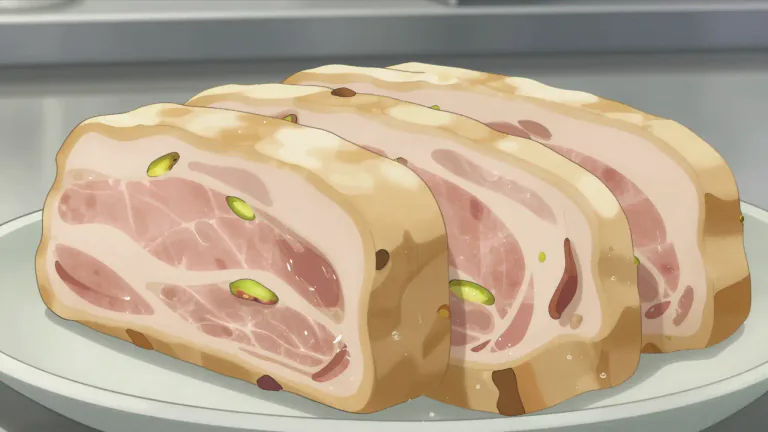 Visual representation of "terrine" - A terrine is a dish made of meat or vegetables cooked in a mold, and is typically served chilled.