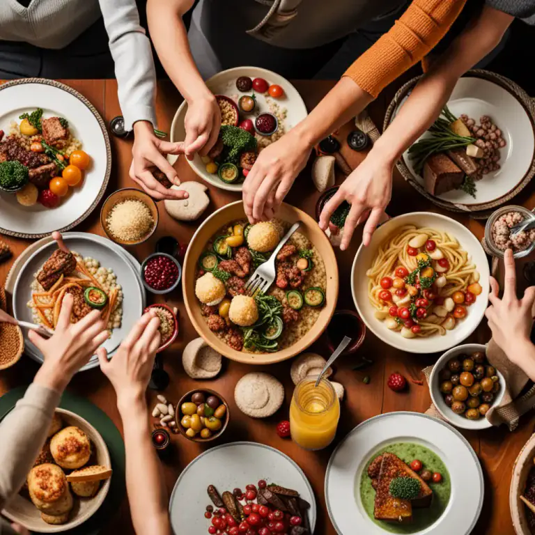 Visual representation of "dig in" - To start eating food eagerly.