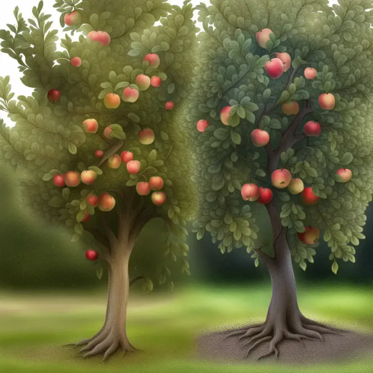 Visual representation of "the apple doesn’t fall/never falls far from the tree" - A person's behavior or characteristics are similar to their parents' behavior or characteristics