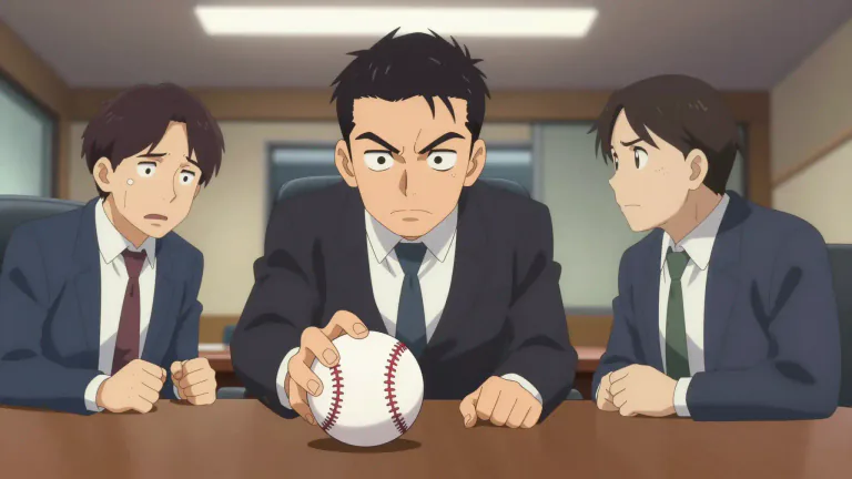 Visual representation of "hardball" - A way of behaving in a tough or forceful way to achieve something.
