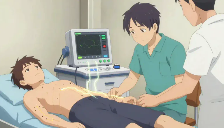 Visual representation of "electrodiagnostic" - Relating to the diagnostic techniques involving electrical measurements for assessing physiological conditions.