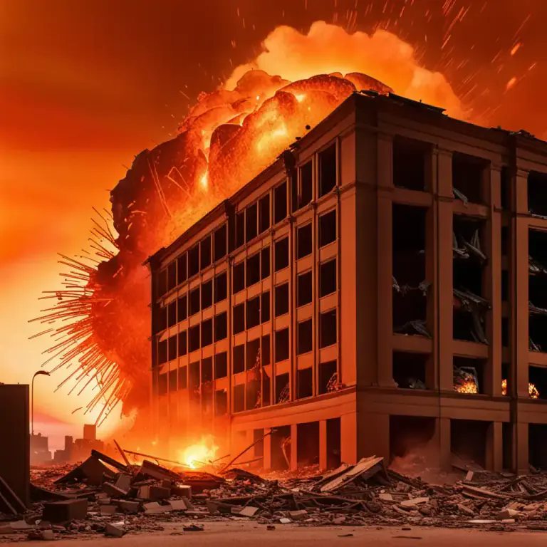 Visual representation of "blow apart" - To destroy or separate something into pieces with a force or explosion.