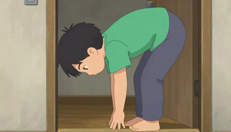 Visual representation of "stoop" - To bend your body forward and down