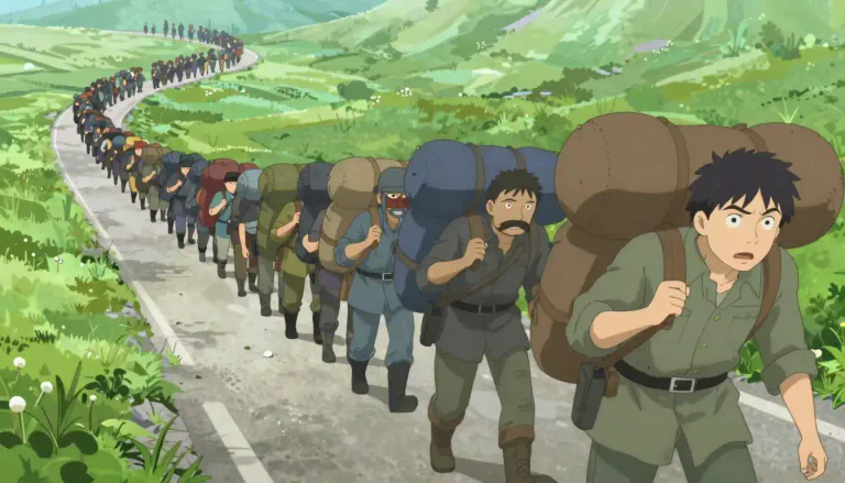 Visual representation of "rearguard" - The last part of an army or people who move from a place.