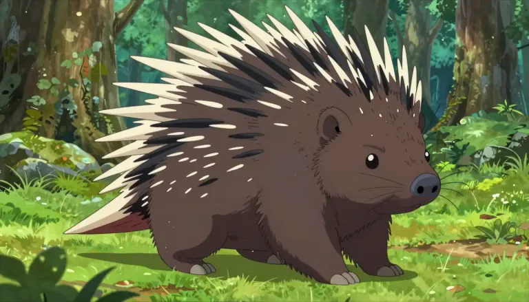 Visual representation of "porcupine" - A large rodent with spiky outer fur for protection against predators.