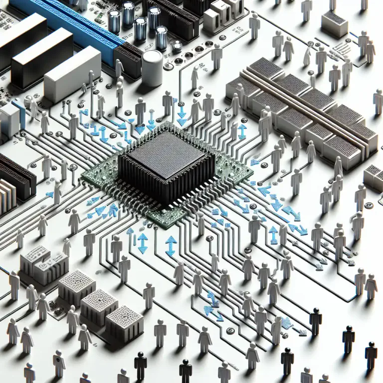 Visual representation of "intercommunication" - The sharing of information or knowledge between different parts of a machine or system