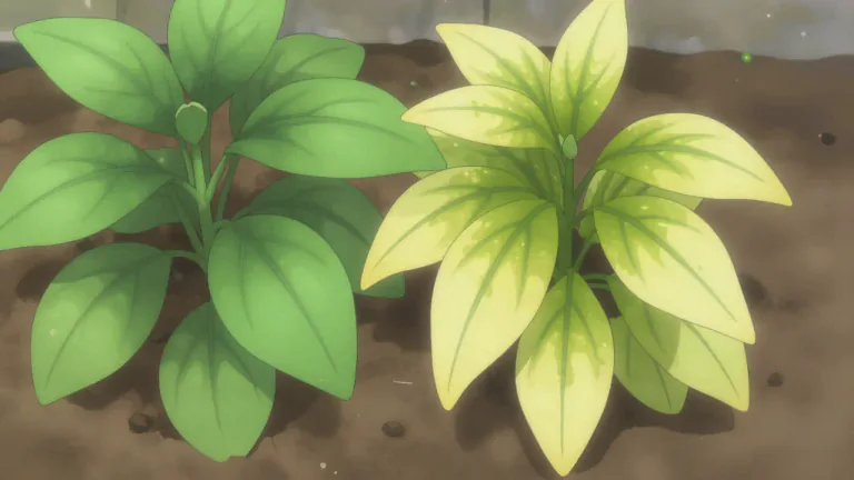 Visual representation of "chlorosis" - A condition in plants where leaves turn yellow due to insufficient chlorophyll.
