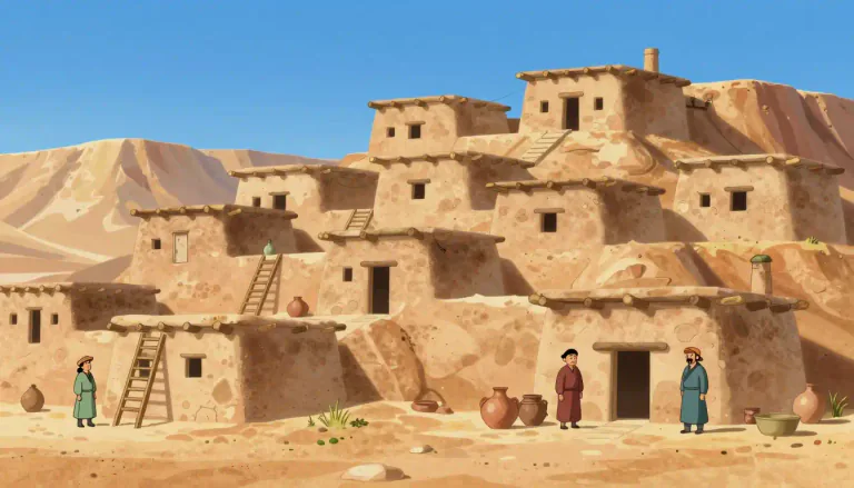 Visual representation of "puebloan" - Relating to the Pueblo peoples of the southwestern United States, known for their unique adobe dwellings and rich cultural heritage.
