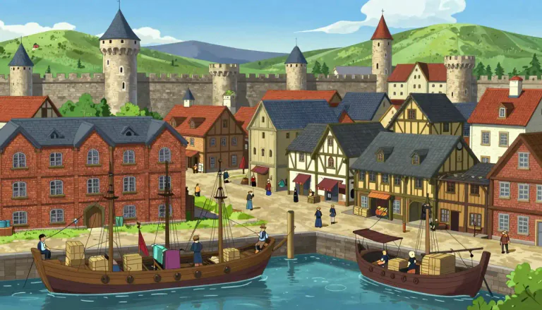 Visual representation of "hanseatic" - Relating to the Hanseatic League, a medieval commercial and defensive confederation of merchant guilds and market towns in Northwestern and Central Europe.